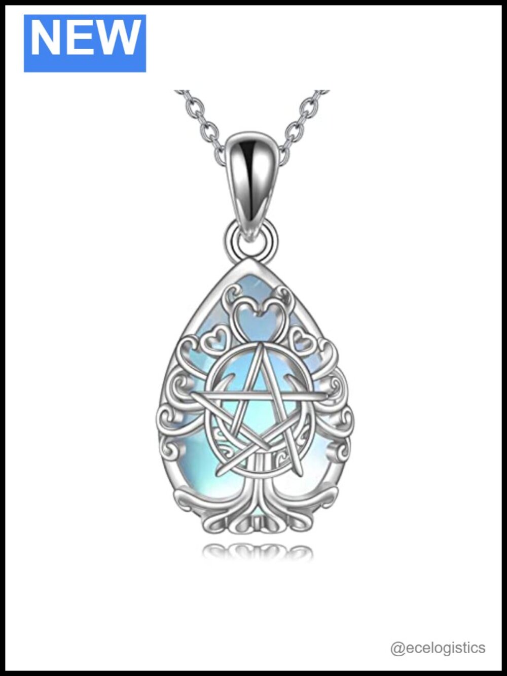 925 Sterling Silver Triple Moon Goddess Pendant Necklace 18in